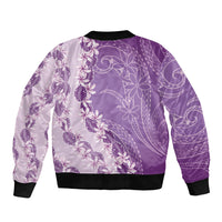 Heiva i Tahiti Sleeve Zip Bomber Jacket Tahitian Tiare Maori Cowrie Lei Purple