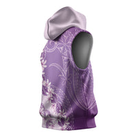 Heiva i Tahiti Sleeveless Hoodie Tahitian Tiare Maori Cowrie Lei Purple