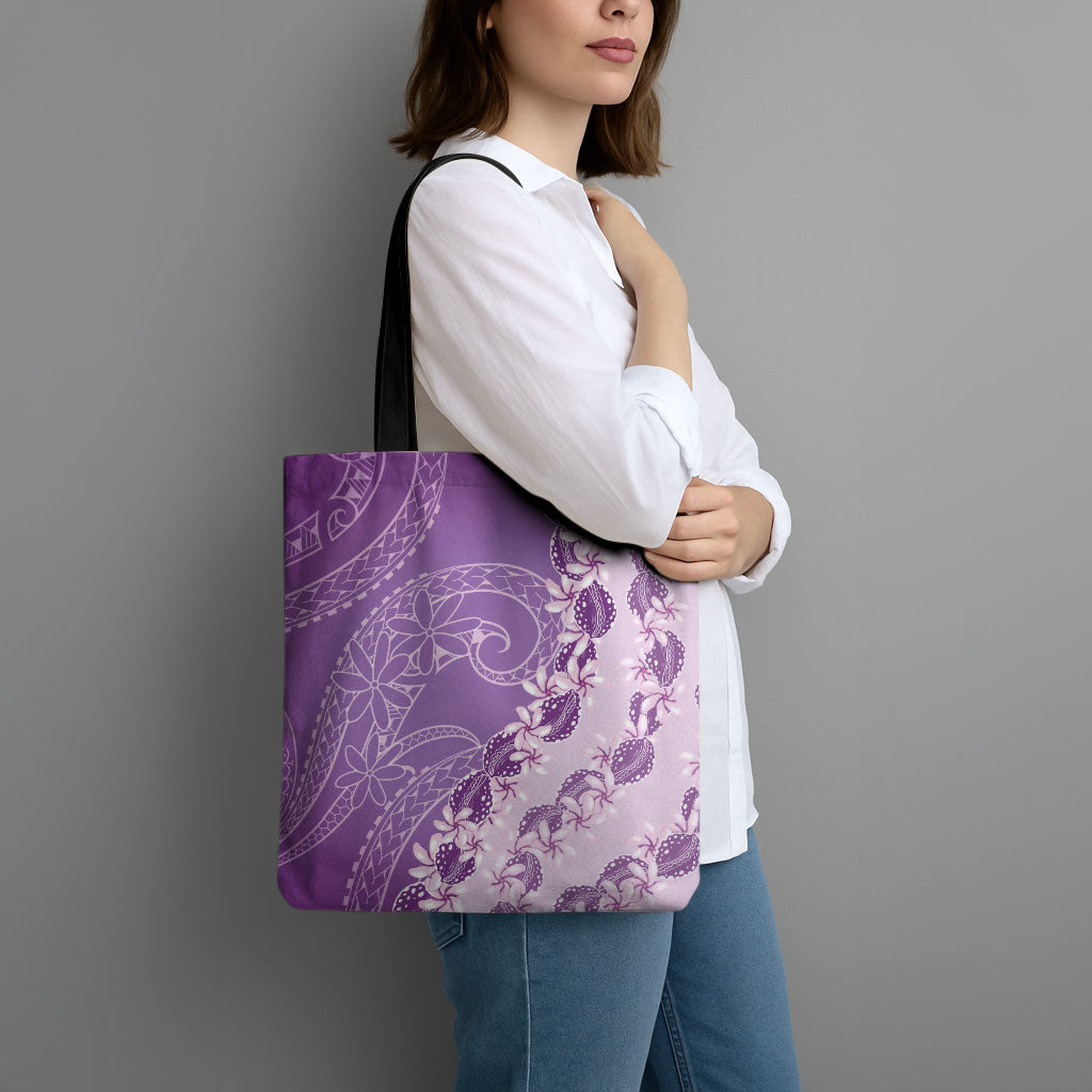 Heiva i Tahiti Tote Bag Tahitian Tiare Maori Cowrie Lei Purple LT14 - Polynesian Pride