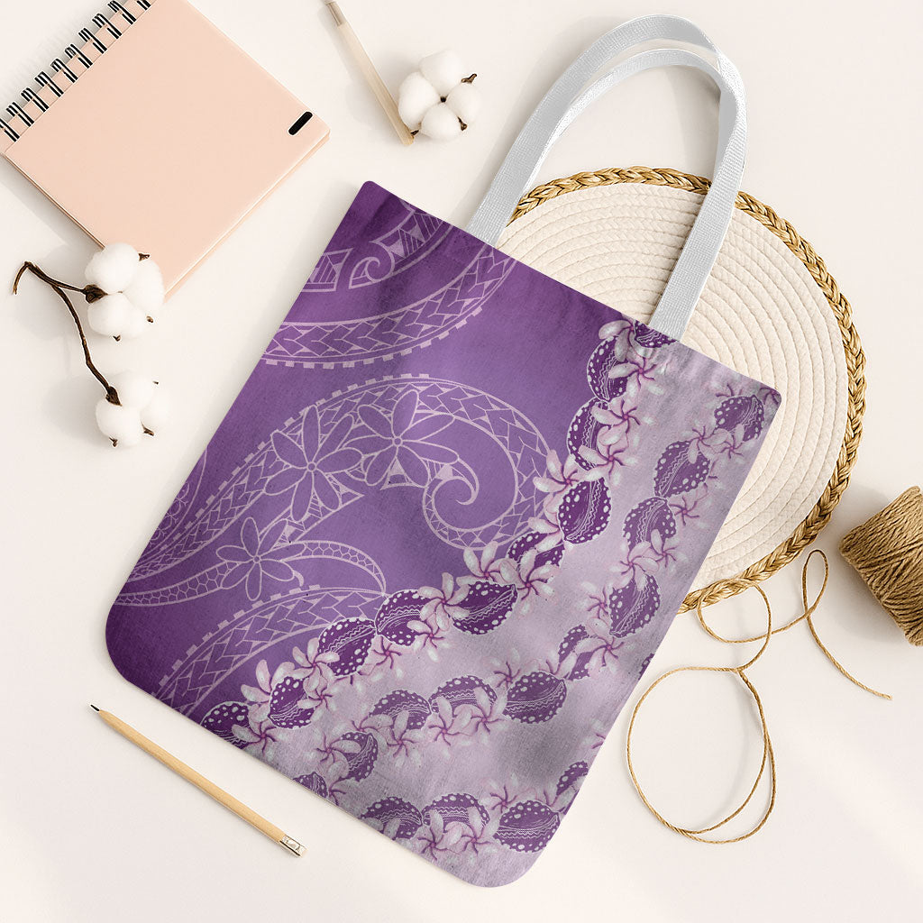 Heiva i Tahiti Tote Bag Tahitian Tiare Maori Cowrie Lei Purple LT14 White Strap One Size Purple - Polynesian Pride