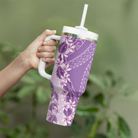 Heiva i Tahiti Tumbler With Handle Tahitian Tiare Maori Cowrie Lei Purple LT14 - Polynesian Pride