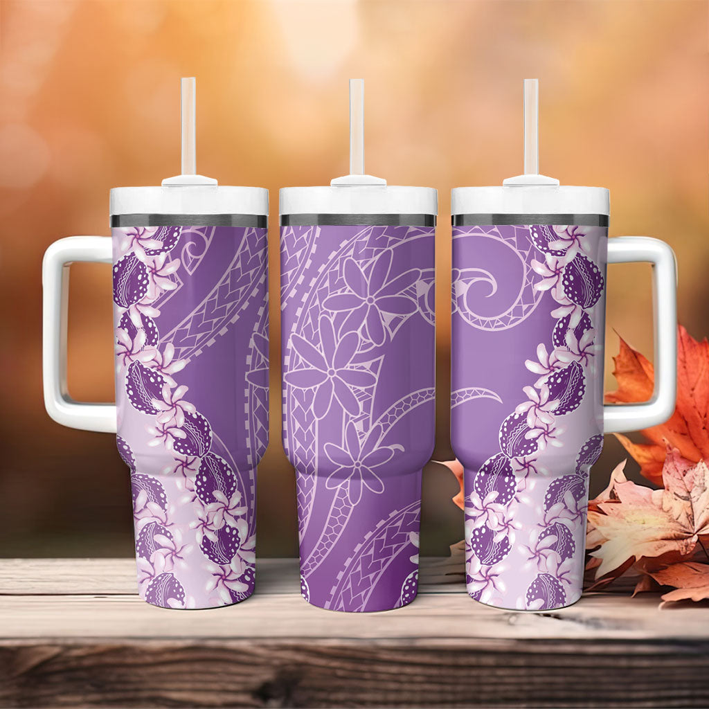 Heiva i Tahiti Tumbler With Handle Tahitian Tiare Maori Cowrie Lei Purple LT14 - Polynesian Pride