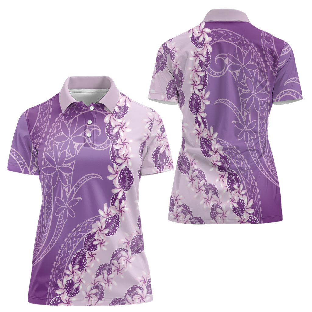 Heiva i Tahiti Women Polo Shirt Tahitian Tiare Maori Cowrie Lei Purple