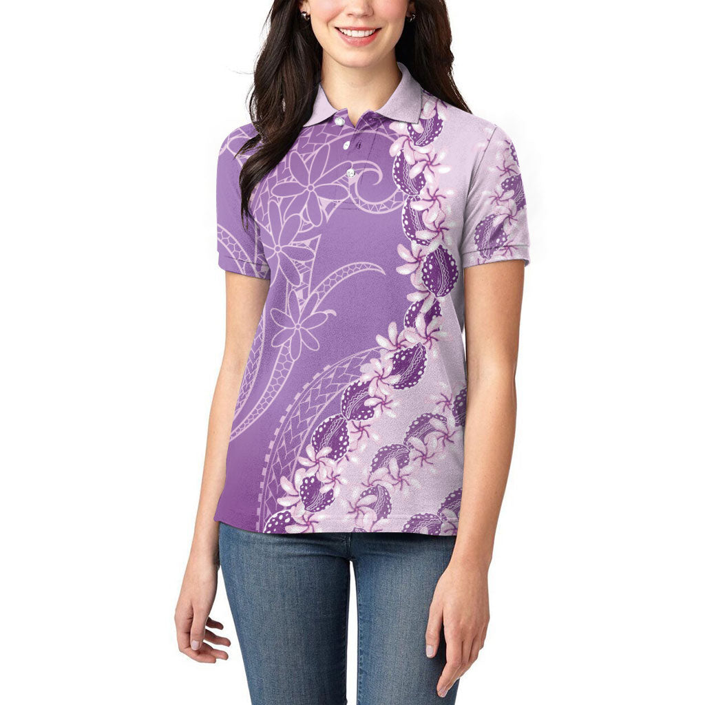 Heiva i Tahiti Women Polo Shirt Tahitian Tiare Maori Cowrie Lei Purple