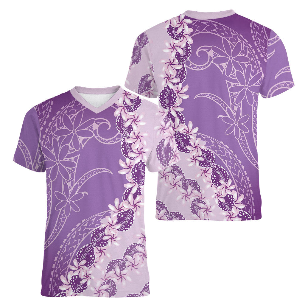 Heiva i Tahiti Women V-Neck T-Shirt Tahitian Tiare Maori Cowrie Lei Purple