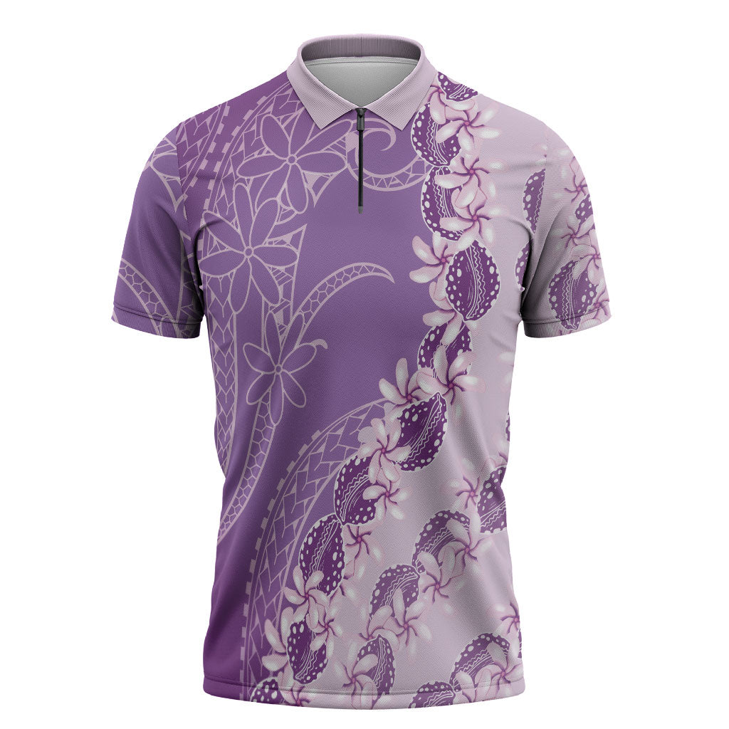 Heiva i Tahiti Zipper Polo Shirt Tahitian Tiare Maori Cowrie Lei Purple LT14 Purple - Polynesian Pride