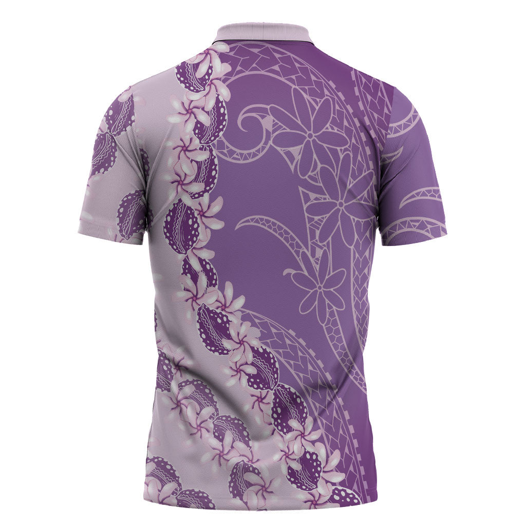 Heiva i Tahiti Zipper Polo Shirt Tahitian Tiare Maori Cowrie Lei Purple LT14 - Polynesian Pride