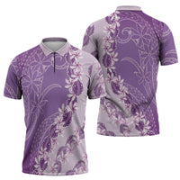 Heiva i Tahiti Zipper Polo Shirt Tahitian Tiare Maori Cowrie Lei Purple LT14 - Polynesian Pride