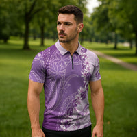 Heiva i Tahiti Zipper Polo Shirt Tahitian Tiare Maori Cowrie Lei Purple LT14 - Polynesian Pride