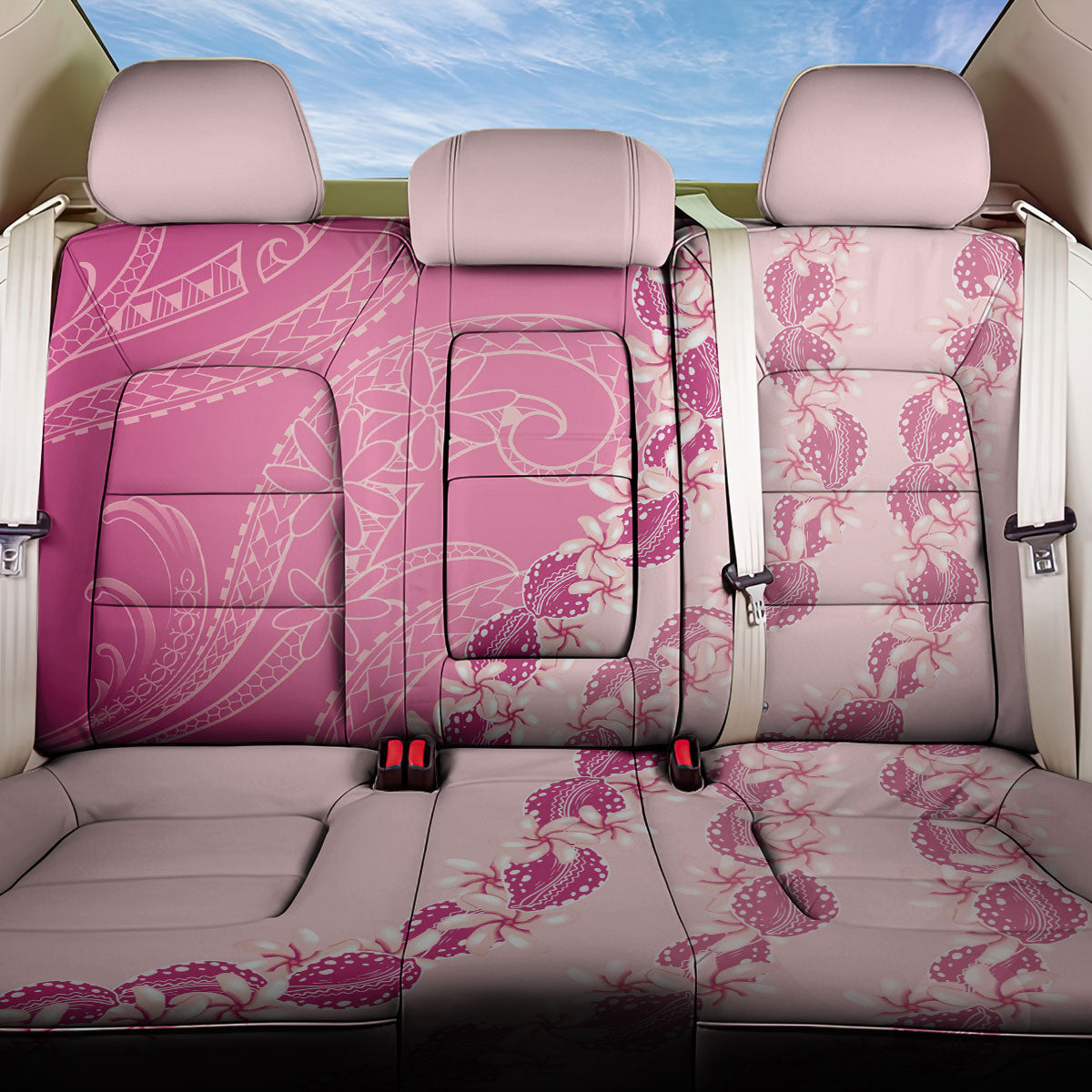 Heiva i Tahiti Back Car Seat Cover Tahitian Tiare Maori Cowrie Lei Pink LT14 One Size Pink - Polynesian Pride