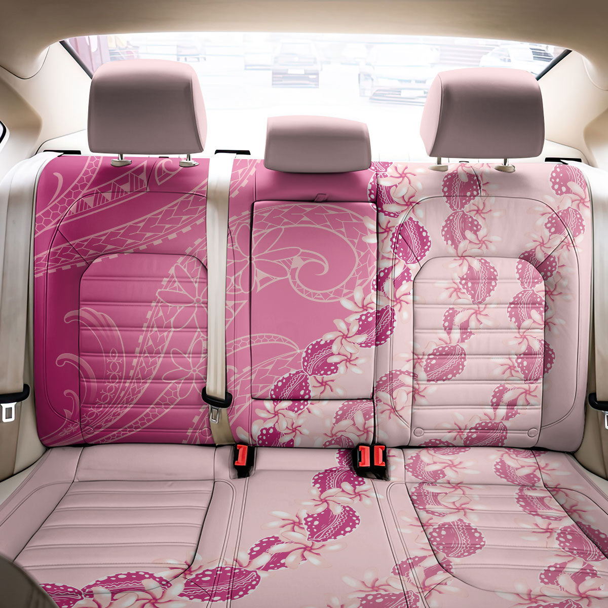 Heiva i Tahiti Back Car Seat Cover Tahitian Tiare Maori Cowrie Lei Pink LT14 - Polynesian Pride