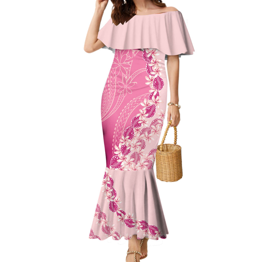 Heiva i Tahiti Family Matching Mermaid Dress and Hawaiian Shirt Tahitian Tiare Maori Cowrie Lei Pink