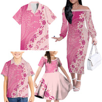 Heiva i Tahiti Family Matching Off The Shoulder Long Sleeve Dress and Hawaiian Shirt Tahitian Tiare Maori Cowrie Lei Pink LT14 - Polynesian Pride