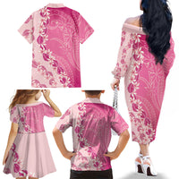 Heiva i Tahiti Family Matching Off The Shoulder Long Sleeve Dress and Hawaiian Shirt Tahitian Tiare Maori Cowrie Lei Pink LT14 - Polynesian Pride
