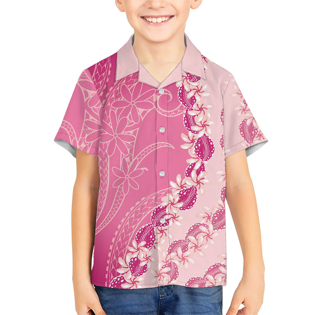 Heiva i Tahiti Family Matching Off The Shoulder Long Sleeve Dress and Hawaiian Shirt Tahitian Tiare Maori Cowrie Lei Pink LT14 Son's Shirt Pink - Polynesian Pride