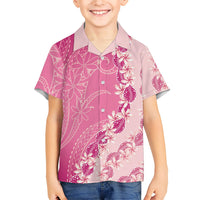 Heiva i Tahiti Family Matching Off The Shoulder Long Sleeve Dress and Hawaiian Shirt Tahitian Tiare Maori Cowrie Lei Pink LT14 Son's Shirt Pink - Polynesian Pride