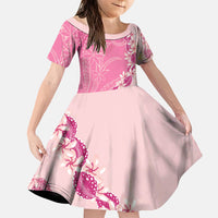 Heiva i Tahiti Family Matching Off Shoulder Maxi Dress and Hawaiian Shirt Tahitian Tiare Maori Cowrie Lei Pink LT14 Daughter's Dress Pink - Polynesian Pride
