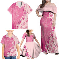 Heiva i Tahiti Family Matching Off Shoulder Maxi Dress and Hawaiian Shirt Tahitian Tiare Maori Cowrie Lei Pink LT14 - Polynesian Pride