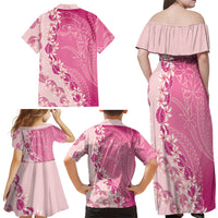 Heiva i Tahiti Family Matching Off Shoulder Maxi Dress and Hawaiian Shirt Tahitian Tiare Maori Cowrie Lei Pink LT14 - Polynesian Pride