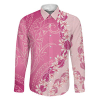 Heiva i Tahiti Family Matching Off Shoulder Maxi Dress and Hawaiian Shirt Tahitian Tiare Maori Cowrie Lei Pink LT14 Dad's Shirt - Long Sleeve Pink - Polynesian Pride