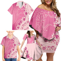 Heiva i Tahiti Family Matching Off Shoulder Short Dress and Hawaiian Shirt Tahitian Tiare Maori Cowrie Lei Pink LT14 - Polynesian Pride
