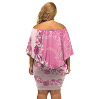 Heiva i Tahiti Family Matching Off Shoulder Short Dress and Hawaiian Shirt Tahitian Tiare Maori Cowrie Lei Pink LT14 - Polynesian Pride