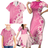 Heiva i Tahiti Family Matching Short Sleeve Bodycon Dress and Hawaiian Shirt Tahitian Tiare Maori Cowrie Lei Pink LT14 - Polynesian Pride