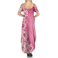 Heiva i Tahiti Family Matching Summer Maxi Dress and Hawaiian Shirt Tahitian Tiare Maori Cowrie Lei Pink