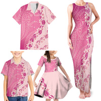 Heiva i Tahiti Family Matching Tank Maxi Dress and Hawaiian Shirt Tahitian Tiare Maori Cowrie Lei Pink