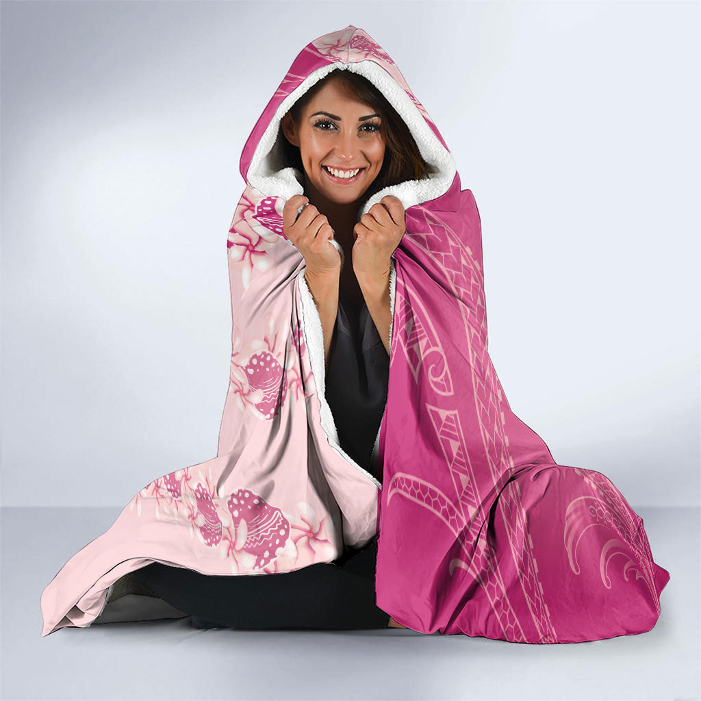 Heiva i Tahiti Hooded Blanket Tahitian Tiare Maori Cowrie Lei Pink
