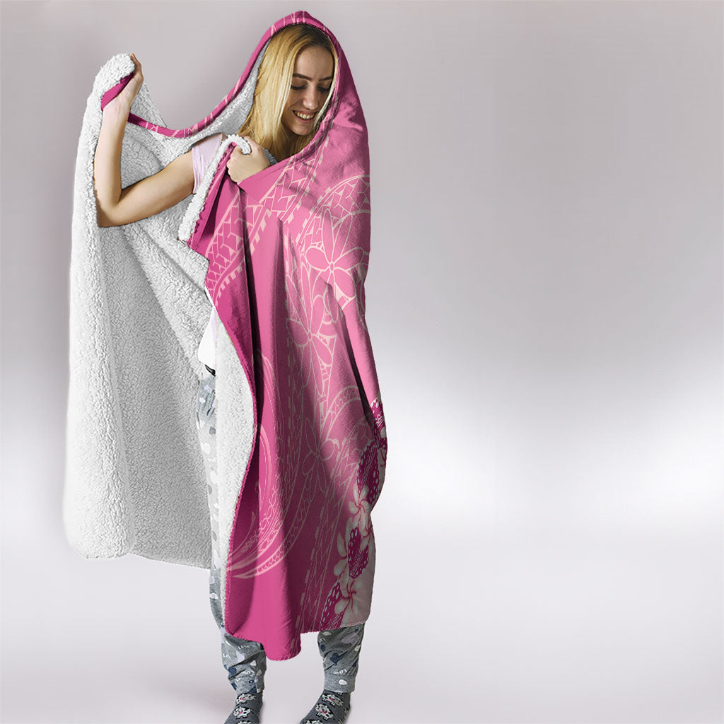 Heiva i Tahiti Hooded Blanket Tahitian Tiare Maori Cowrie Lei Pink