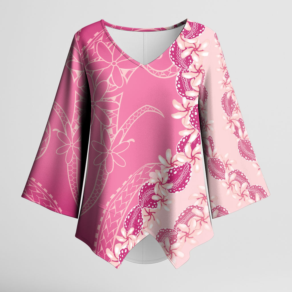 Heiva i Tahiti Kimono Sleeve Blouse Tahitian Tiare Maori Cowrie Lei Pink LT14 Female Pink - Polynesian Pride