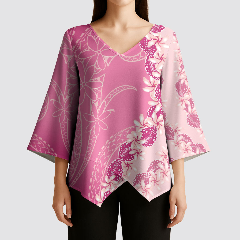 Heiva i Tahiti Kimono Sleeve Blouse Tahitian Tiare Maori Cowrie Lei Pink LT14 - Polynesian Pride