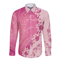 Heiva i Tahiti Long Sleeve Button Shirt Tahitian Tiare Maori Cowrie Lei Pink