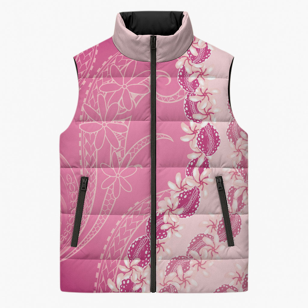 Heiva i Tahiti Sleeveless Puffer Jacket Tahitian Tiare Maori Cowrie Lei Pink