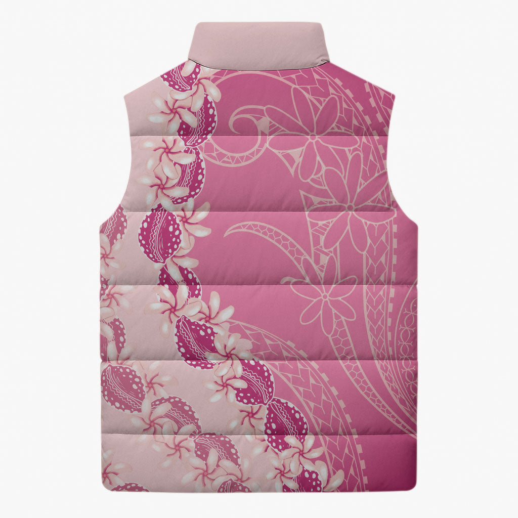 Heiva i Tahiti Sleeveless Puffer Jacket Tahitian Tiare Maori Cowrie Lei Pink