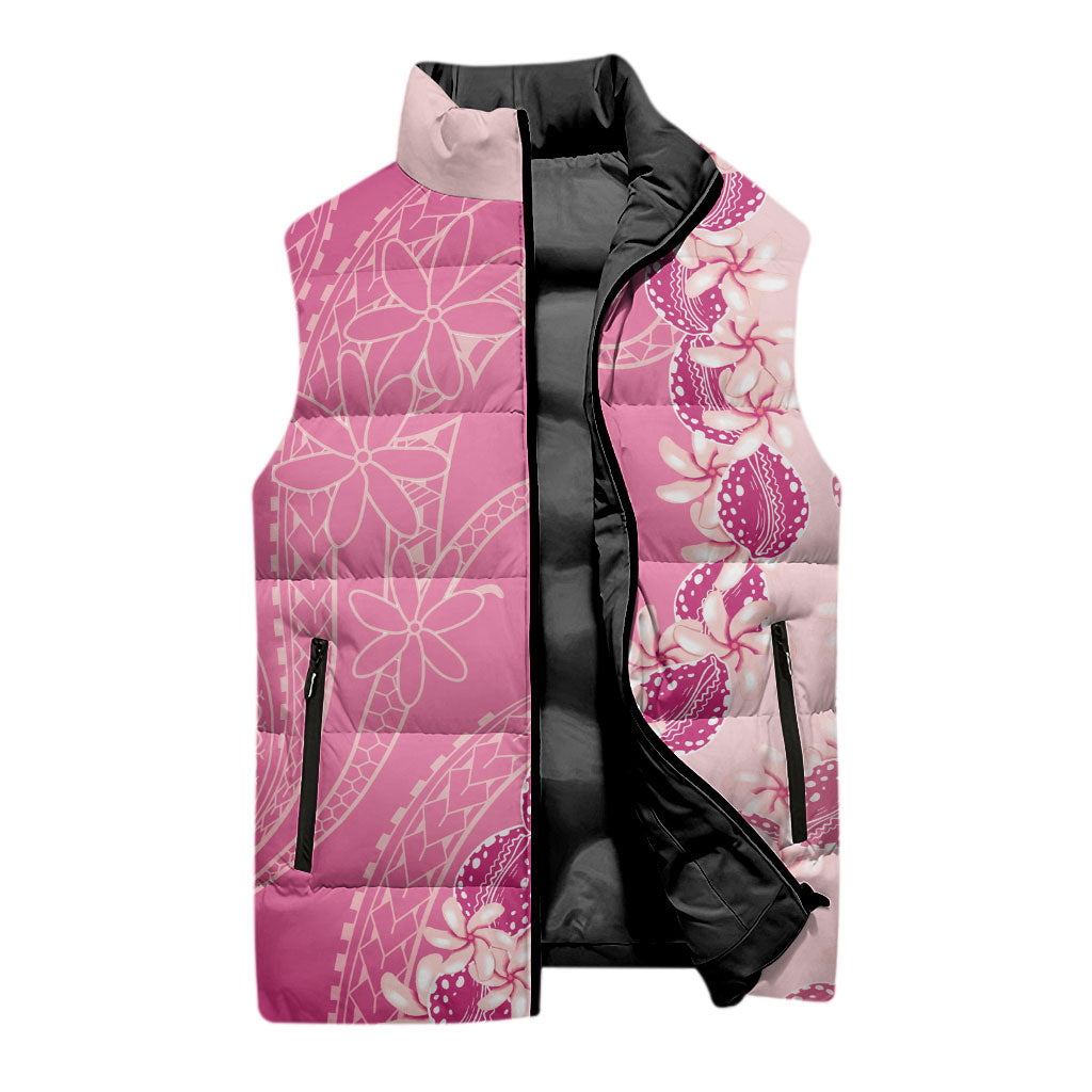 Heiva i Tahiti Sleeveless Puffer Jacket Tahitian Tiare Maori Cowrie Lei Pink