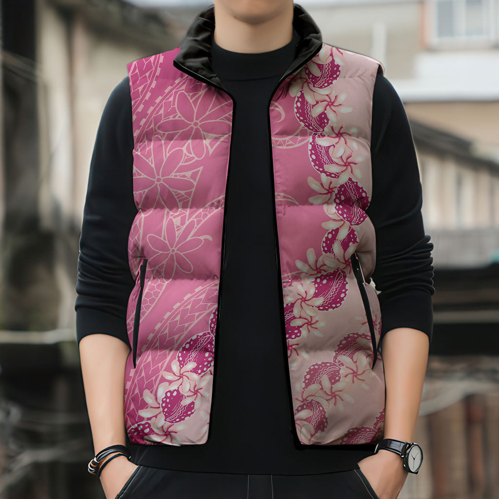Heiva i Tahiti Sleeveless Puffer Jacket Tahitian Tiare Maori Cowrie Lei Pink