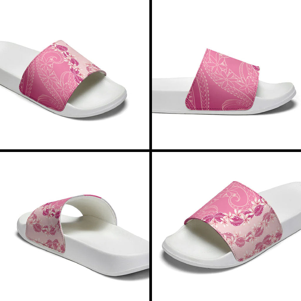 Heiva i Tahiti Slide Sandals Tahitian Tiare Maori Cowrie Lei Pink