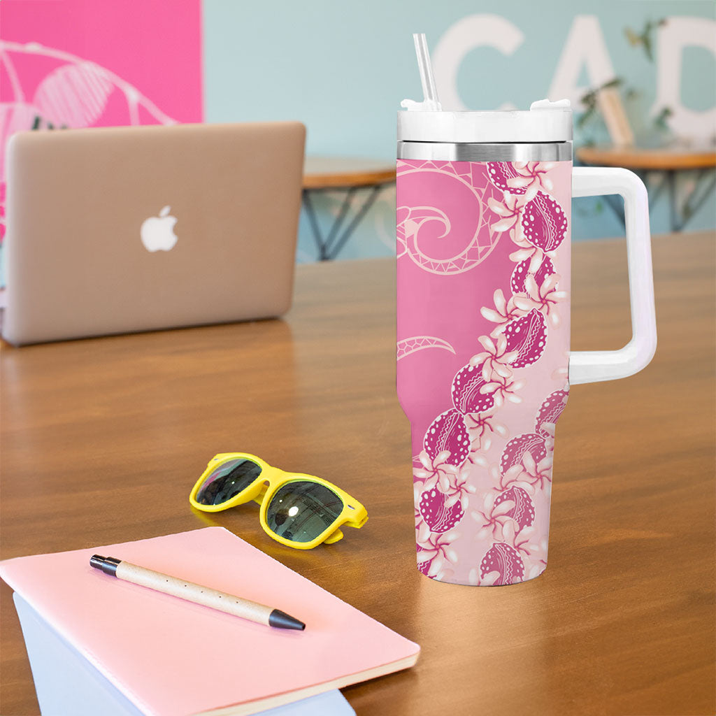 Heiva i Tahiti Tumbler With Handle Tahitian Tiare Maori Cowrie Lei Pink
