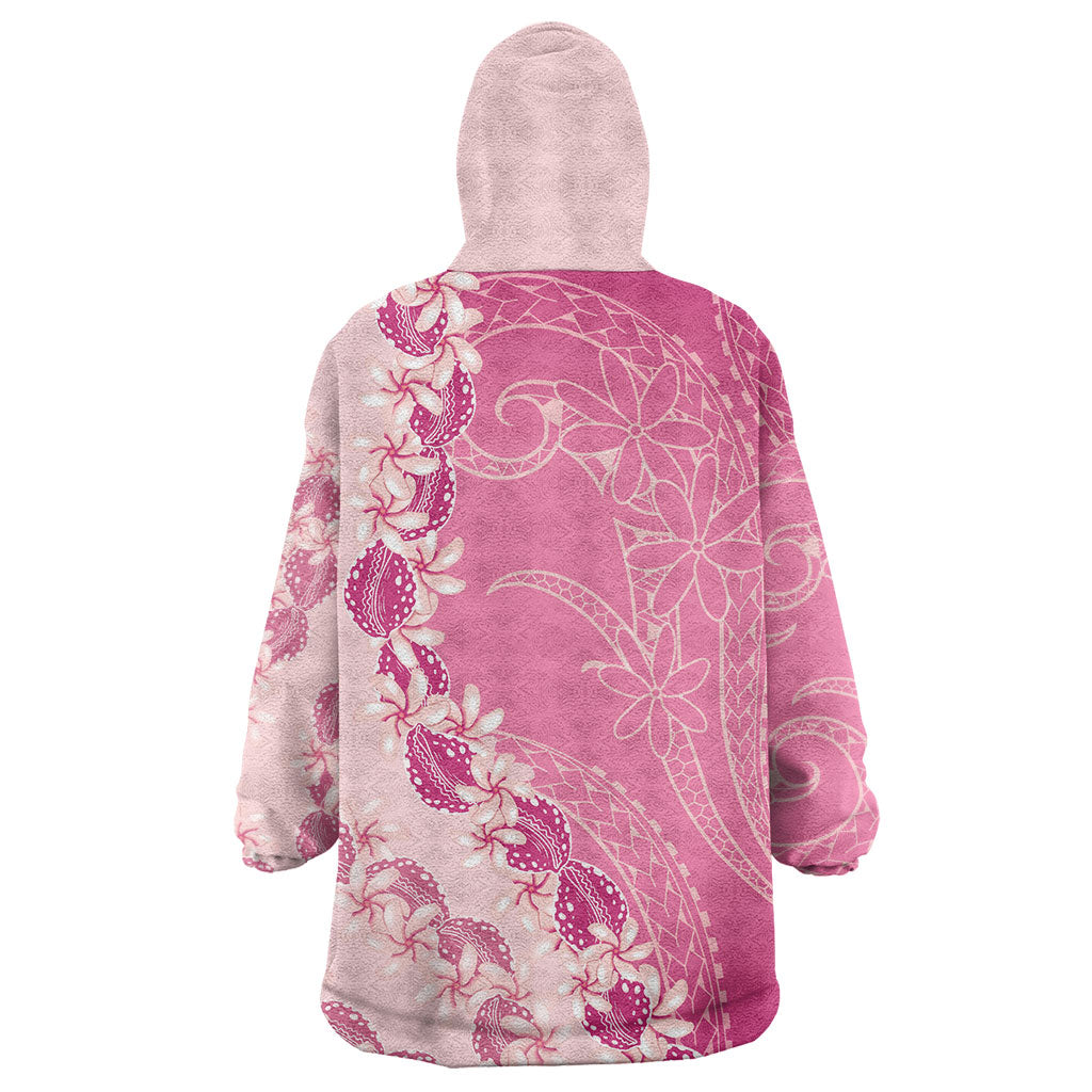 Heiva i Tahiti Wearable Blanket Hoodie Tahitian Tiare Maori Cowrie Lei Pink