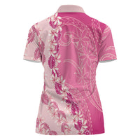 Heiva i Tahiti Women Polo Shirt Tahitian Tiare Maori Cowrie Lei Pink