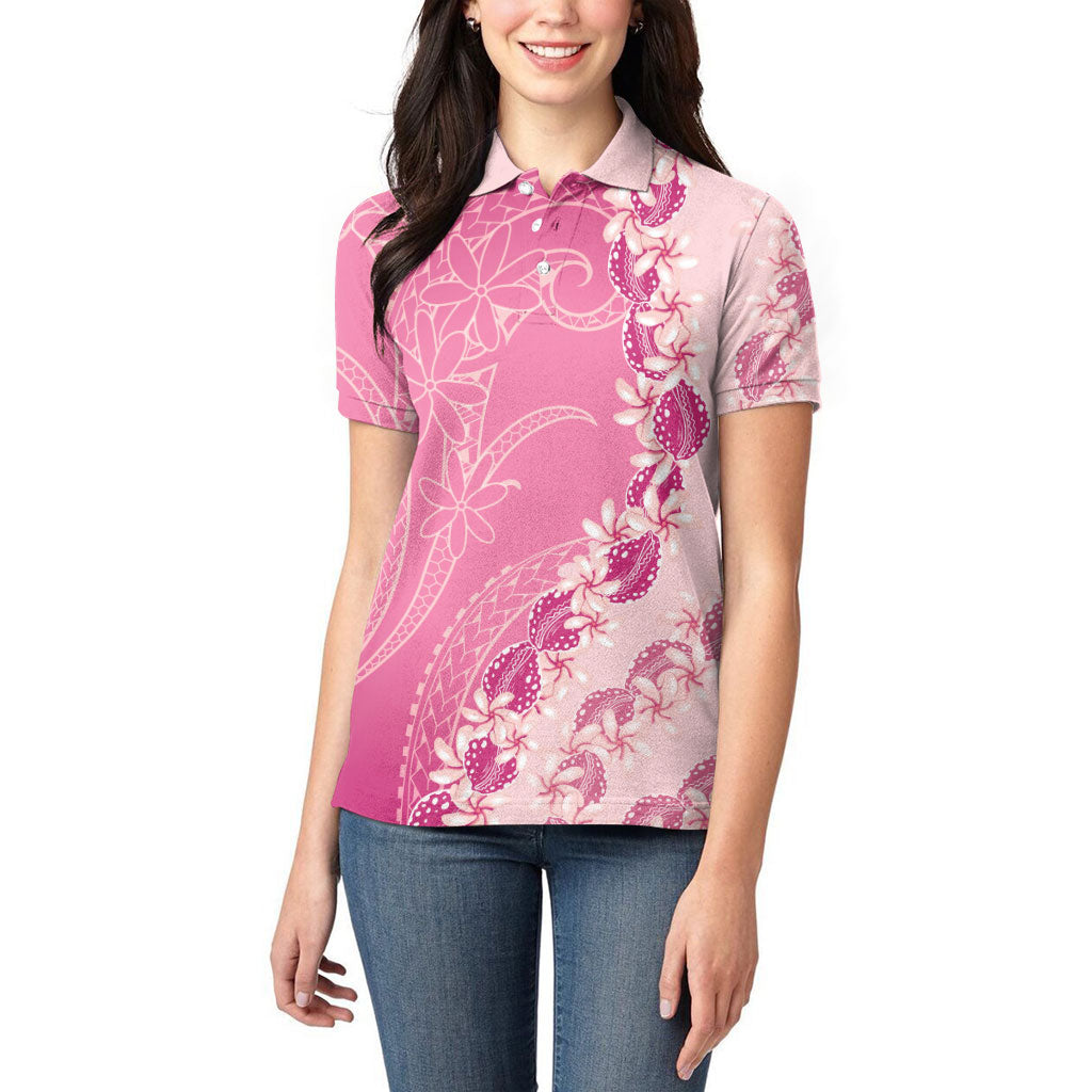 Heiva i Tahiti Women Polo Shirt Tahitian Tiare Maori Cowrie Lei Pink