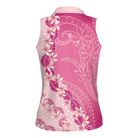 Heiva i Tahiti Women Sleeveless Polo Shirt Tahitian Tiare Maori Cowrie Lei Pink