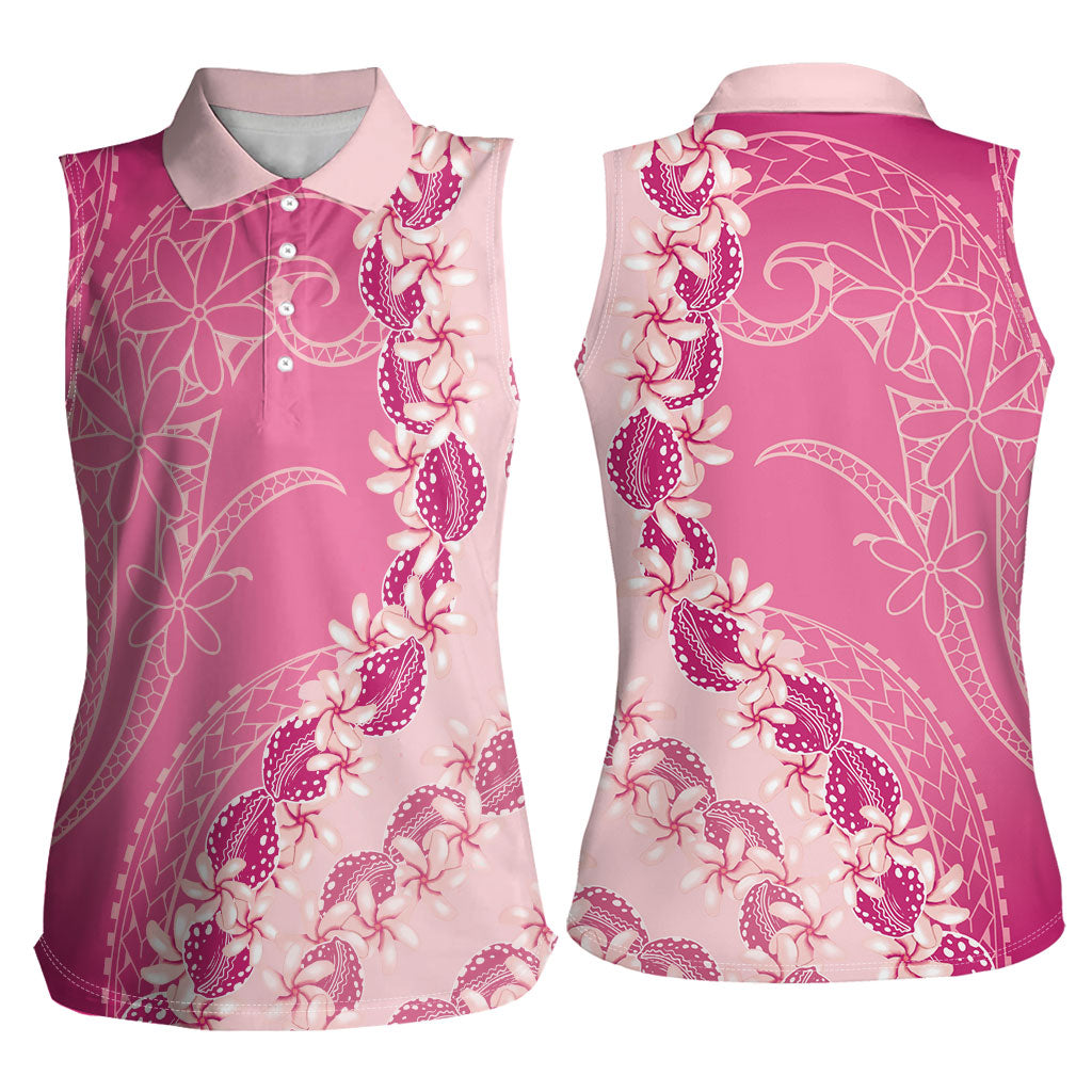 Heiva i Tahiti Women Sleeveless Polo Shirt Tahitian Tiare Maori Cowrie Lei Pink