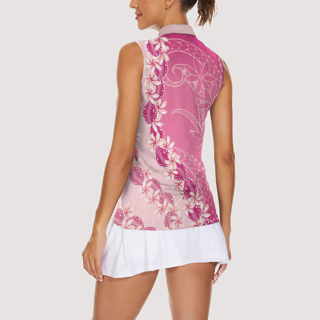 Heiva i Tahiti Women Sleeveless Polo Shirt Tahitian Tiare Maori Cowrie Lei Pink