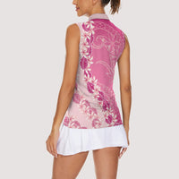 Heiva i Tahiti Women Sleeveless Polo Shirt Tahitian Tiare Maori Cowrie Lei Pink