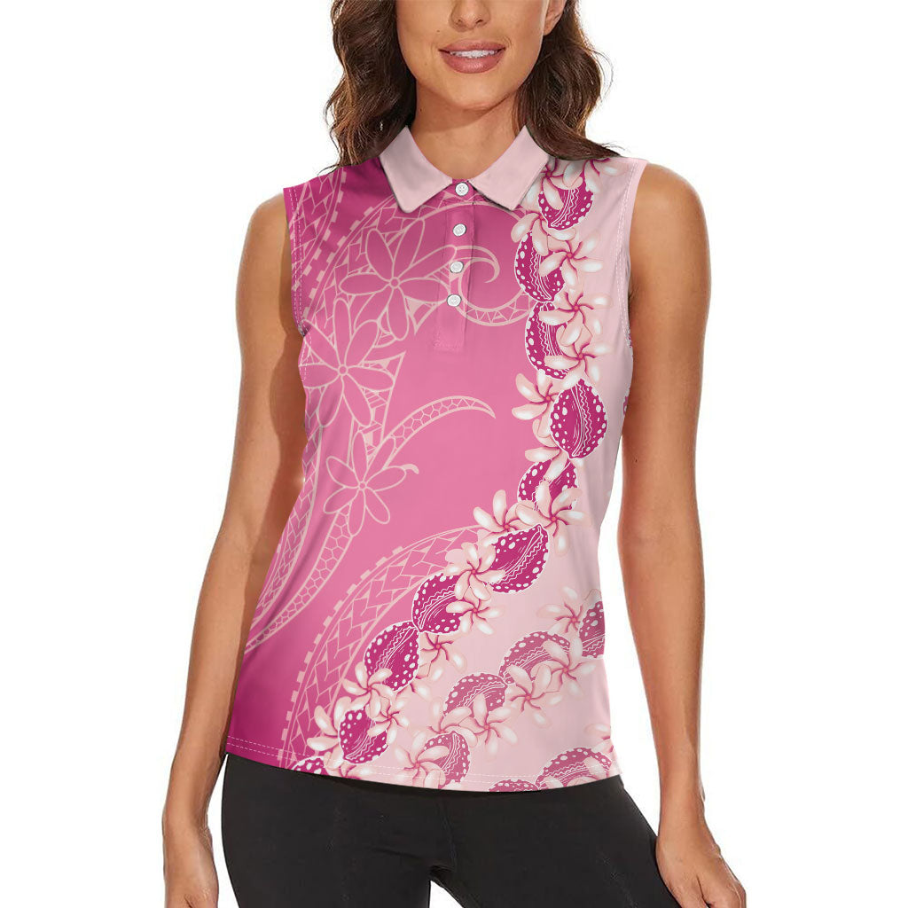 Heiva i Tahiti Women Sleeveless Polo Shirt Tahitian Tiare Maori Cowrie Lei Pink
