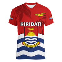 Personalised Kiribati Independence Day Women V Neck T Shirt Happy 44th Anniversary Flag Style LT14 Female Red - Polynesian Pride
