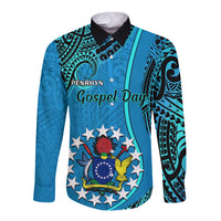 13 March Penrhyn Island Gospel Day Long Sleeve Button Shirt Cook Islands Tribal Pattern LT14 Unisex Blue - Polynesian Pride